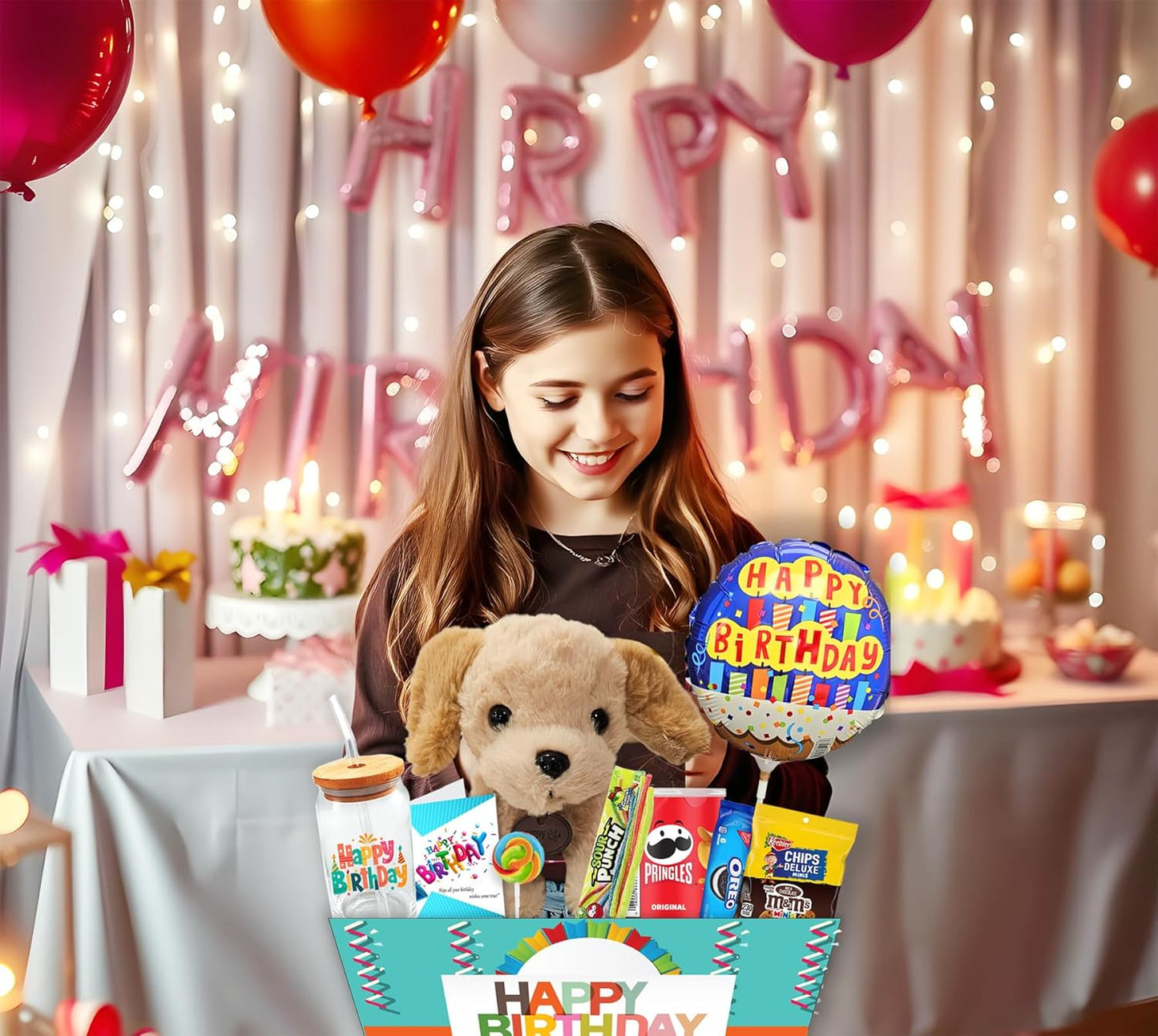 Birthday Gift Basket Care Package for kids Happy Birthday Balloon & Greeting card, Candy & Snacks. The ultimate variety gift box for boy, girl, teenager, Grandson or Granddaughter, Fun Surprise Box
