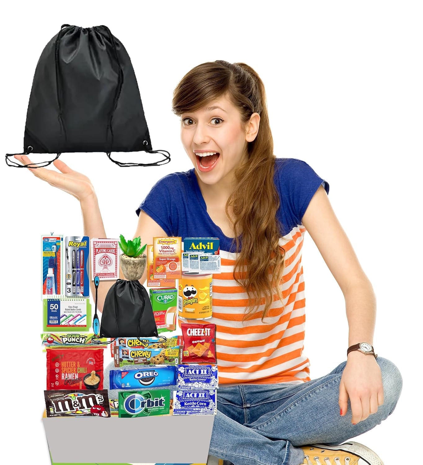 COLLEGE ESSENTIAL CARE PACKAGE, Gift Box for Dorm - Get Well Gift basket - Military gift basket, Snacks candy and game School supply & self-care items