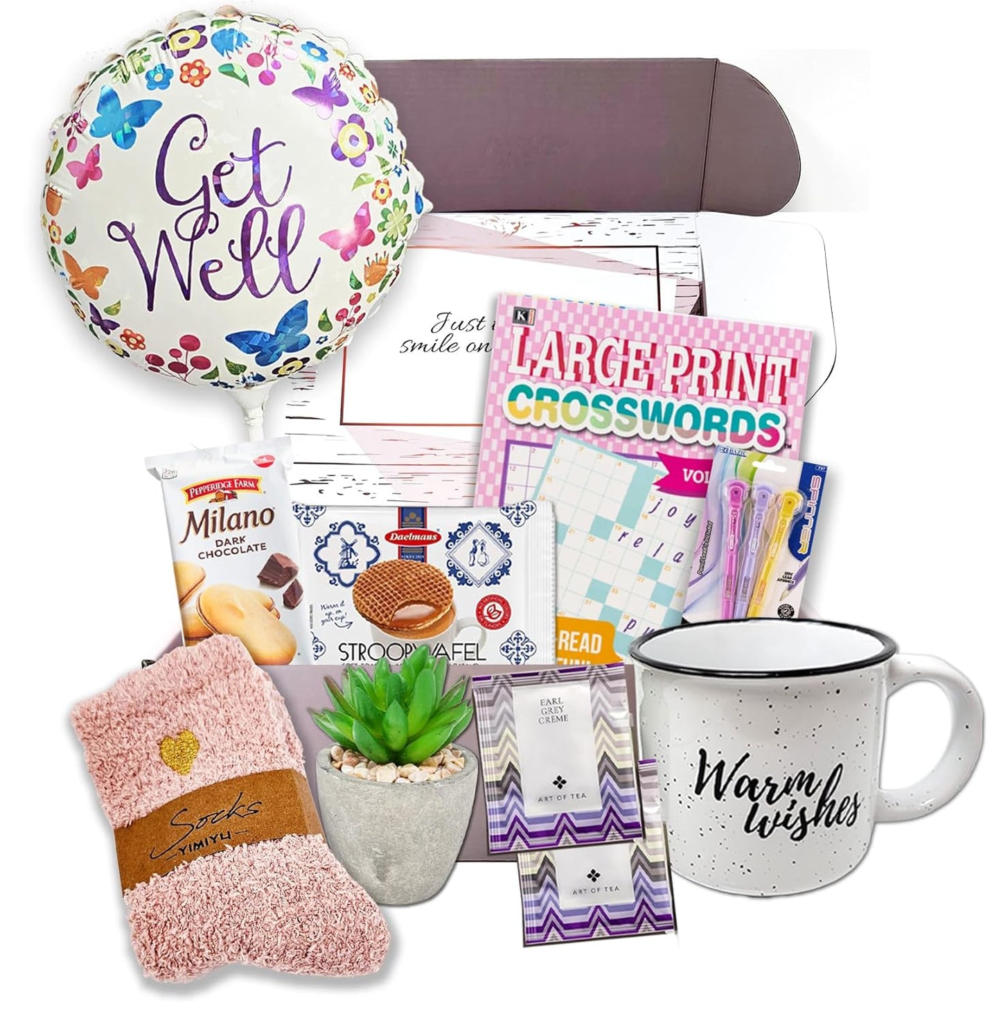 GET WELL SOON Gift basket for women CARE PACKAGE w/Balloon, Feel better soon gift, variety box w/snacks After Surgery hospital or Injury Speedy Recovery, cancer, Stress Relief Gift, Encouragement