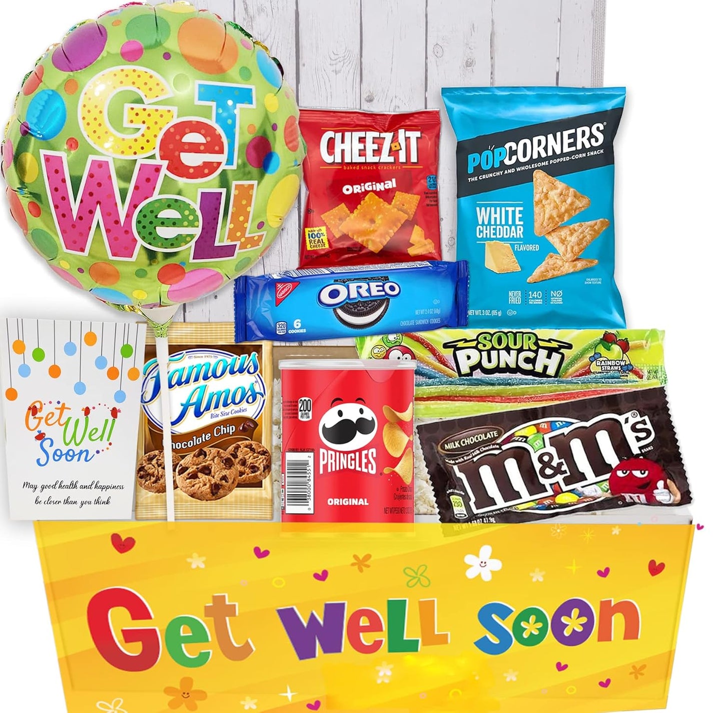 GET WELL GIFT basket, package for kids Unisex, child boy or girl Care package, Feel better soon for home or hospital after surgery w/Balloon, candy & snacks & greeting card