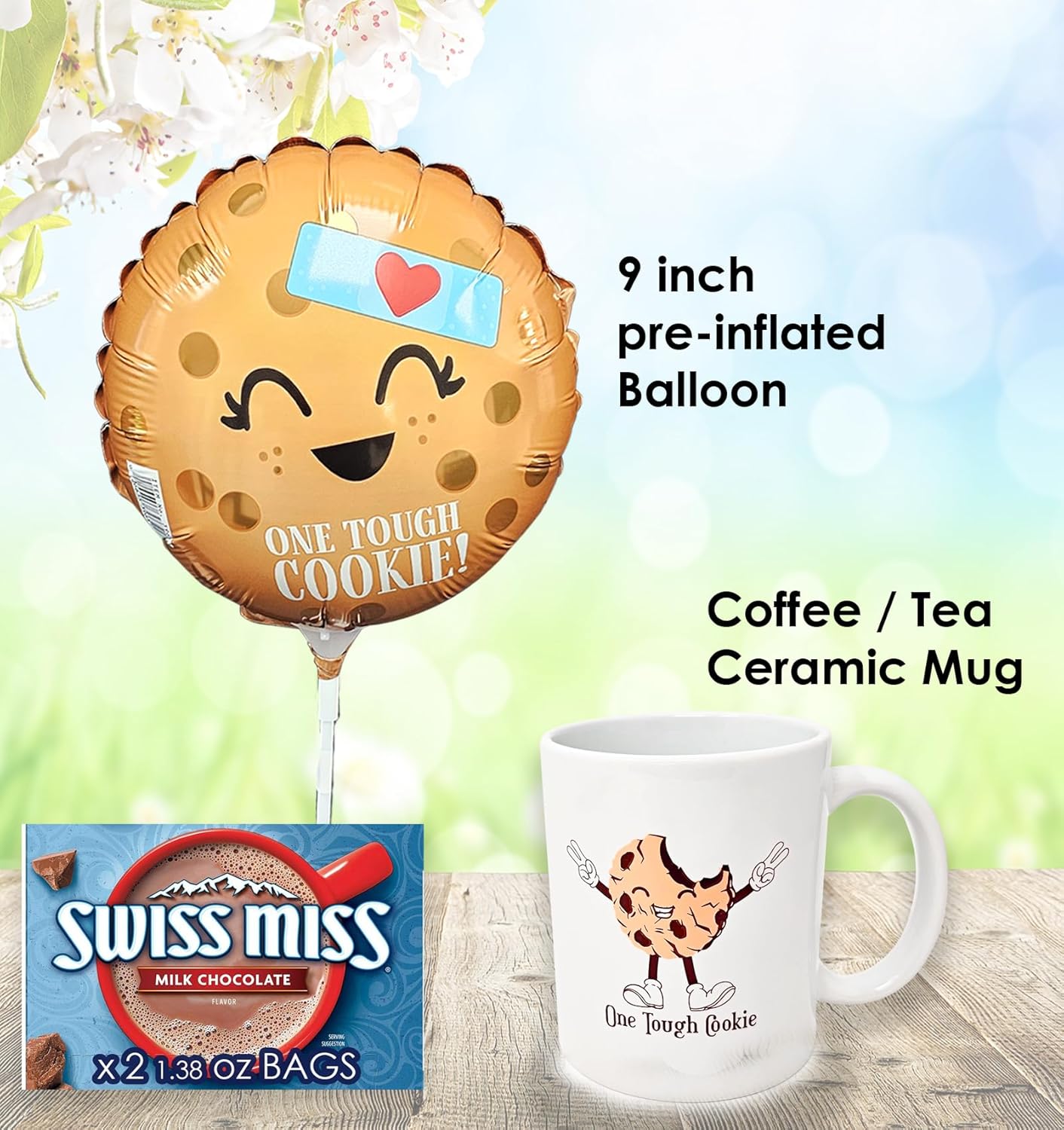 Get well Soon, One Tough Cookie Gift Basket, Care package Snack Box wCookie, Balloon, Mugs & Socks Feel better son for Adults teenagers or kids, Original unique gift box
