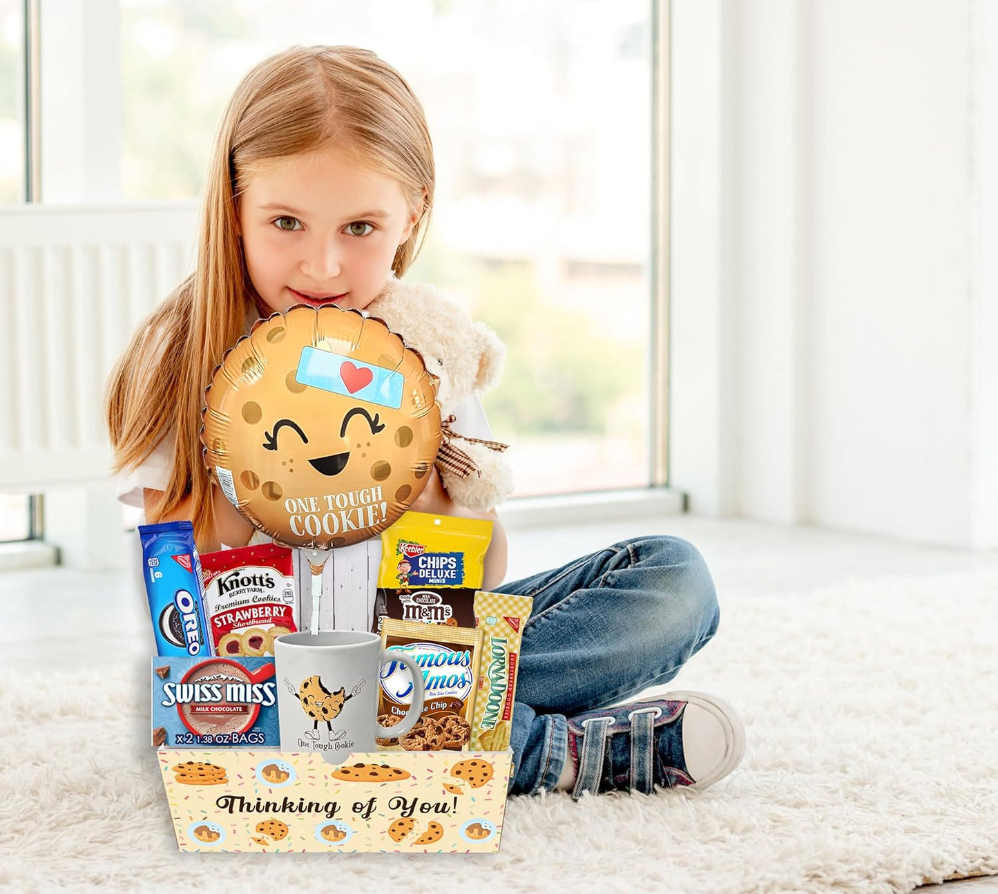 Get well Soon, One Tough Cookie Gift Basket, Care package Snack Box with Cookie, Balloon, Beautifully Feel better son for kids teenage or Adults, Original Unique gift box