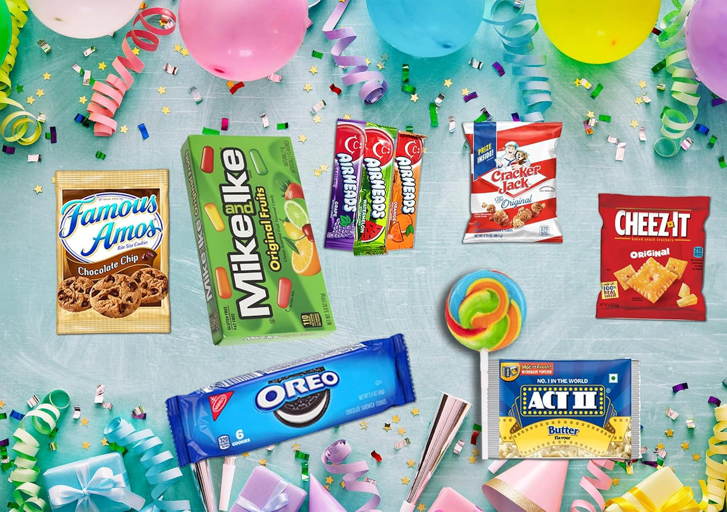 Happy Birthday Gift Basket full of goodies for Kids & Teenagers β Reusable Tin with Balloon, Snacks, Candy, Popcorn, Cookies, Savory Treats & Greeting Card β Birthday Care Package for Boys & Girls