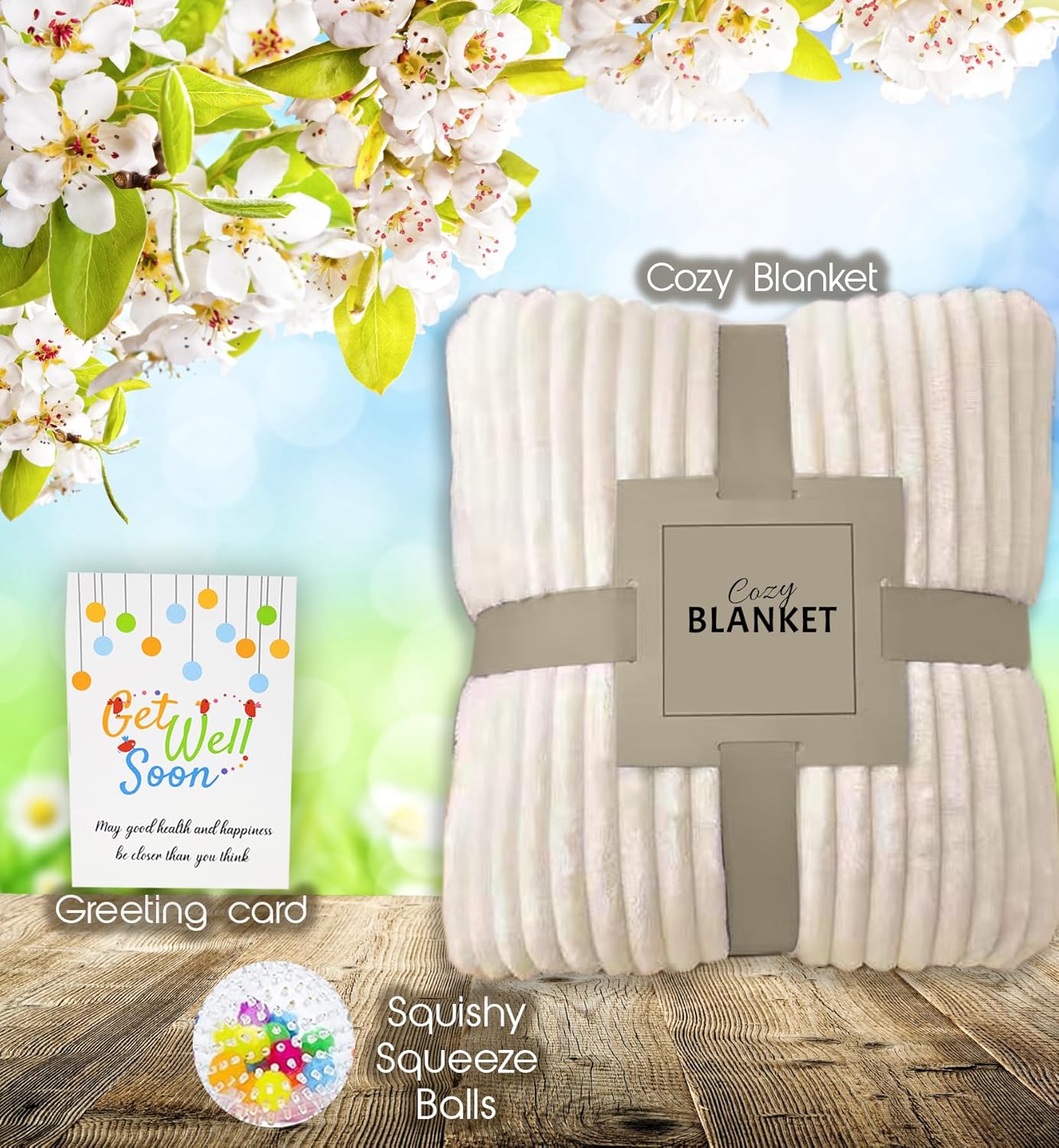 KIDS GET WELL SOON care package gift, Squooshy pillow, Cozy Blanket, Candy Snacks gift basket & Greeting card, gift for kids children boy/girl, Feel better soon, home or hospital recovery