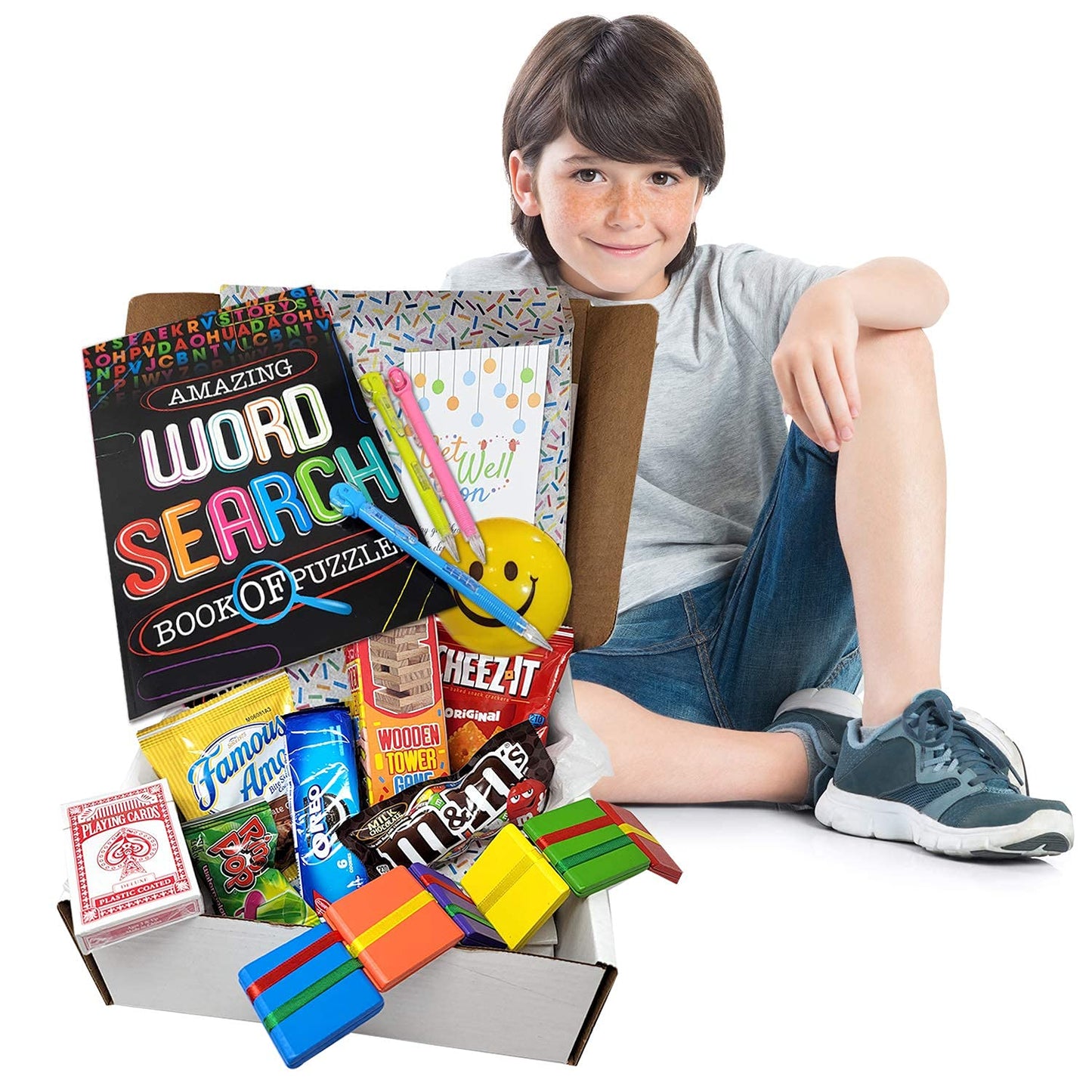 Kids GET WELL GIFT basket, Care package for a sick child boygirl, Feel better soon for home or hospital wactivity games, toys, candy & snacks bundle, Covid, cancer, surgery recovery Encouragement