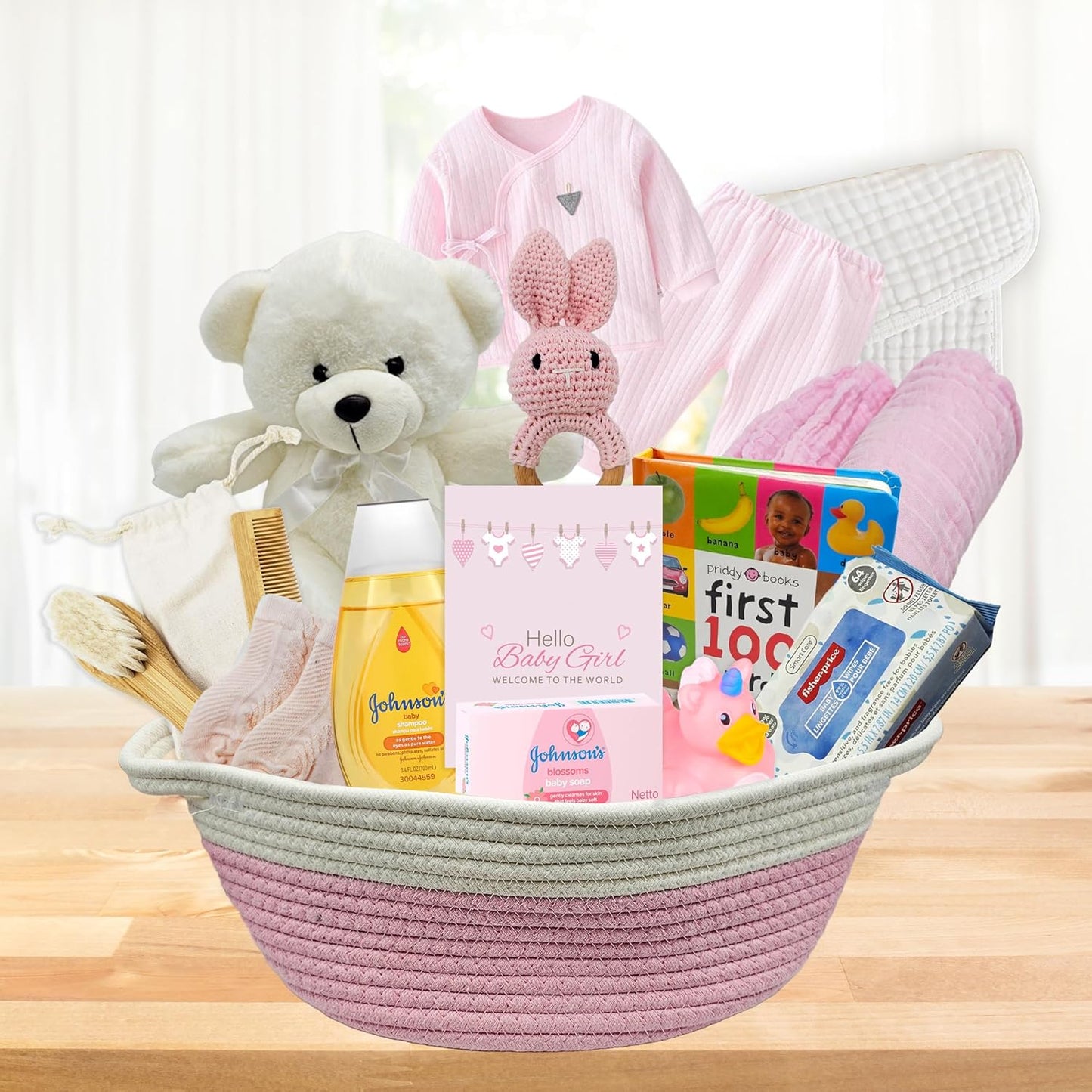 New Baby Girl Gift Basket Unique Gift Set for a New mom Pink Baby Gift Set. Welcome Baby Care Package All wNewborn Essentials Bundle for Expecting Moms Baby Shower, After Labor Gift