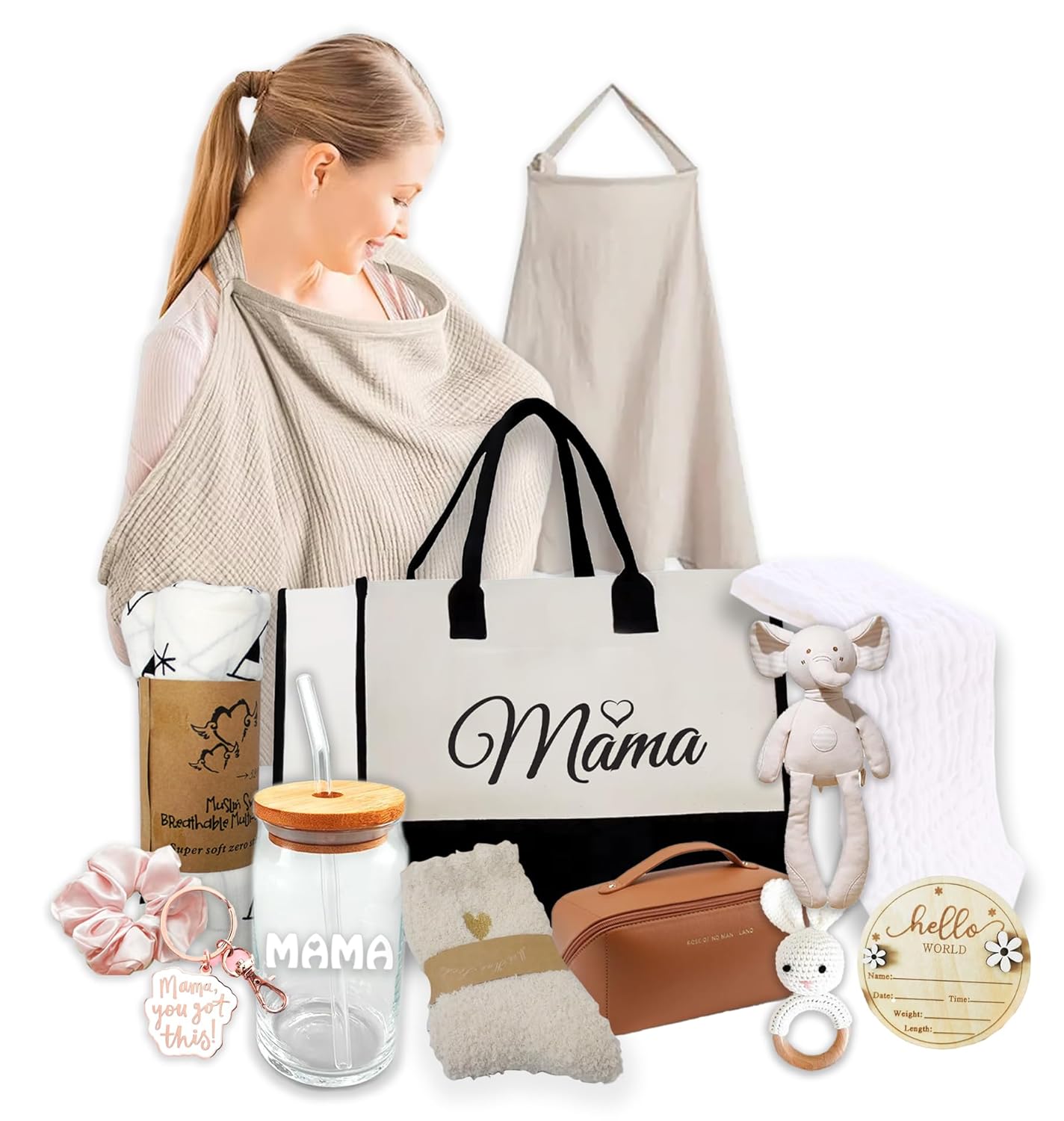 New Mom, Mother to be Gift Basket, Care Package | Unique Gift Set for mom & Baby w/Newborn Essentials Expecting Moms Baby Shower After Labor Hospital Gift Variety Gift Bundle w/a Fancy Tote Bag