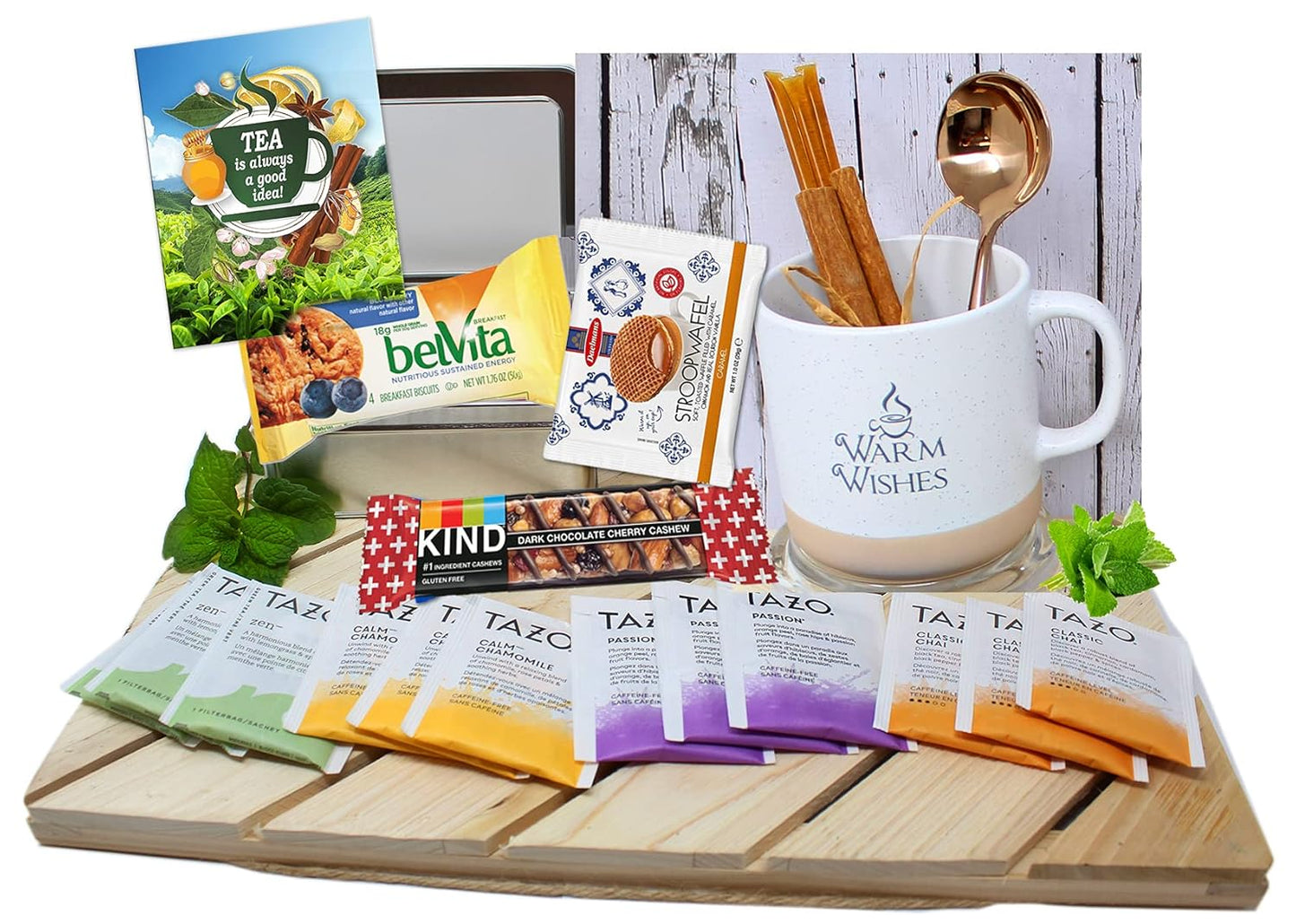 Perfect TEA LOVERS gift for women/men, mother's day mom gift, Tazo tea bags, Mug, Cookies, Honey, cinnamon, GET WELL SOON gift, thinking of you or thank you care package gift basket