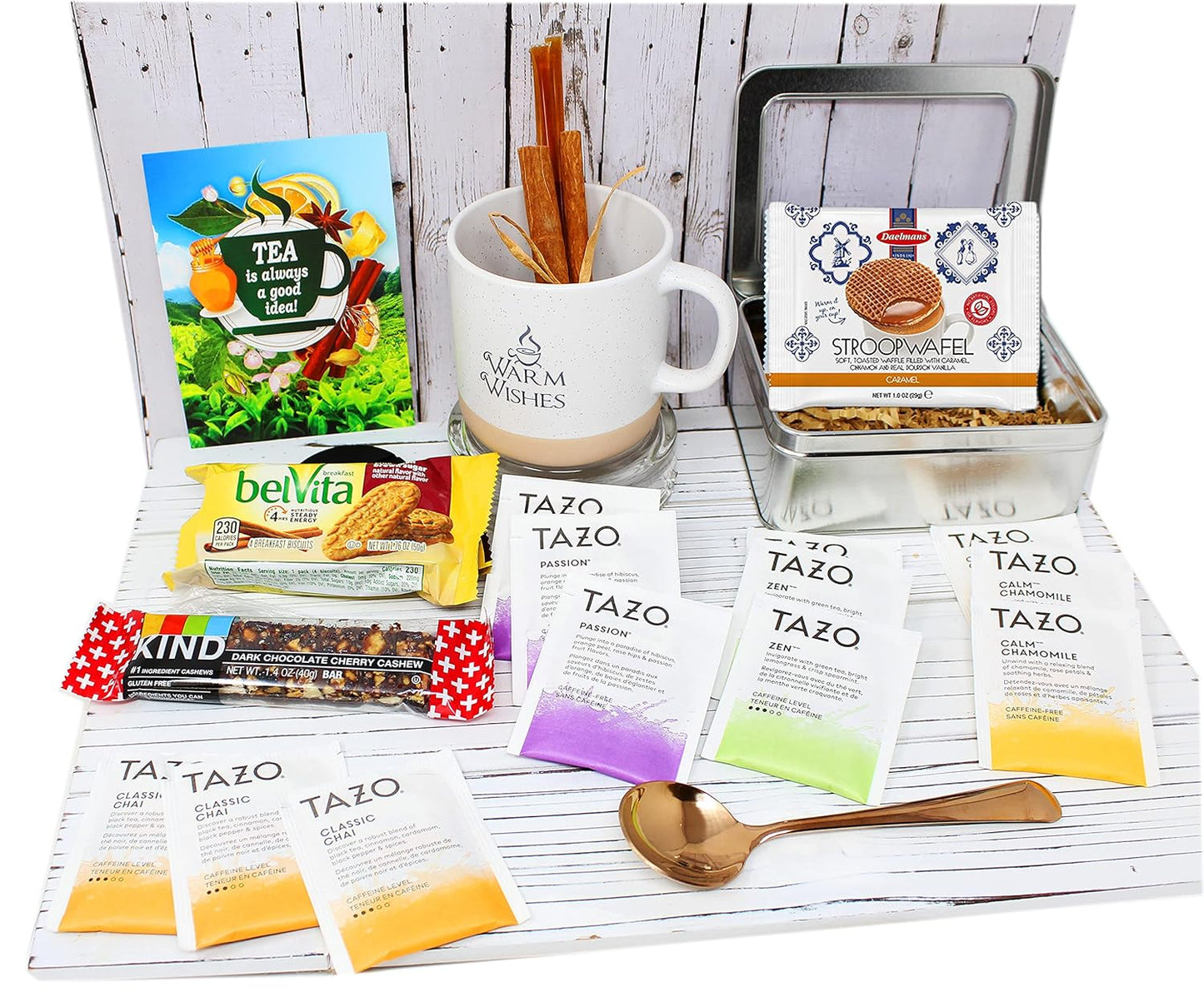 Perfect TEA LOVERS gift for women/men, mother's day mom gift, Tazo tea bags, Mug, Cookies, Honey, cinnamon, GET WELL SOON gift, thinking of you or thank you care package gift basket