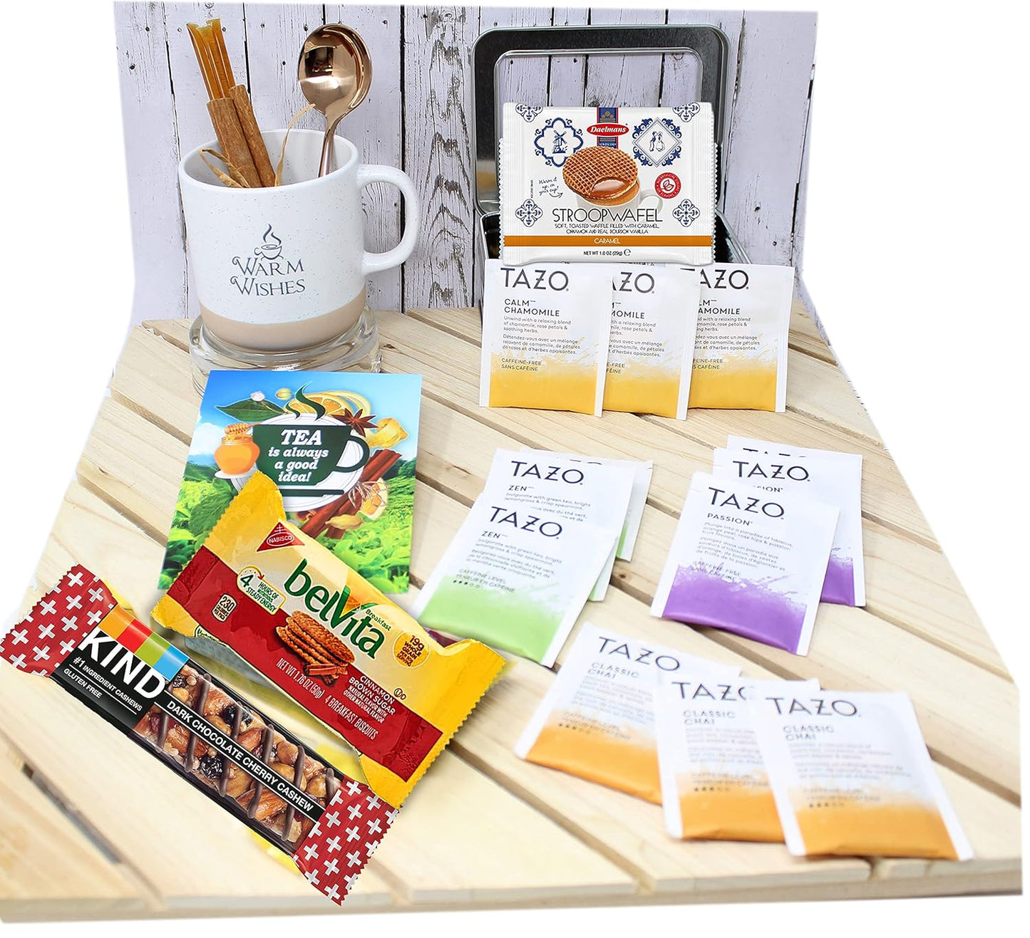 Perfect TEA LOVERS gift for women/men, mother's day mom gift, Tazo tea bags, Mug, Cookies, Honey, cinnamon, GET WELL SOON gift, thinking of you or thank you care package gift basket