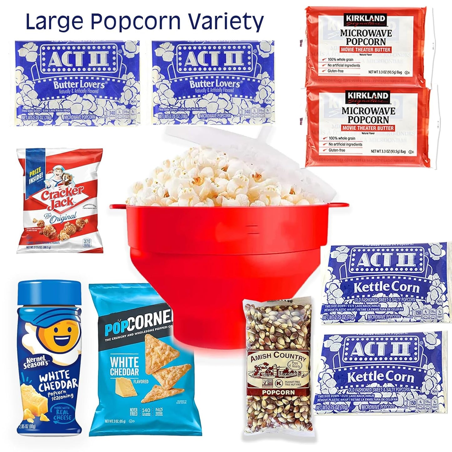 POPCORN LOVER Movie night Gift Basket care package - for family or Birthday gift snack variety or Popcorn seasoning, w/Hot Air Popcorn maker & Funny socks, the Ultimate gift box