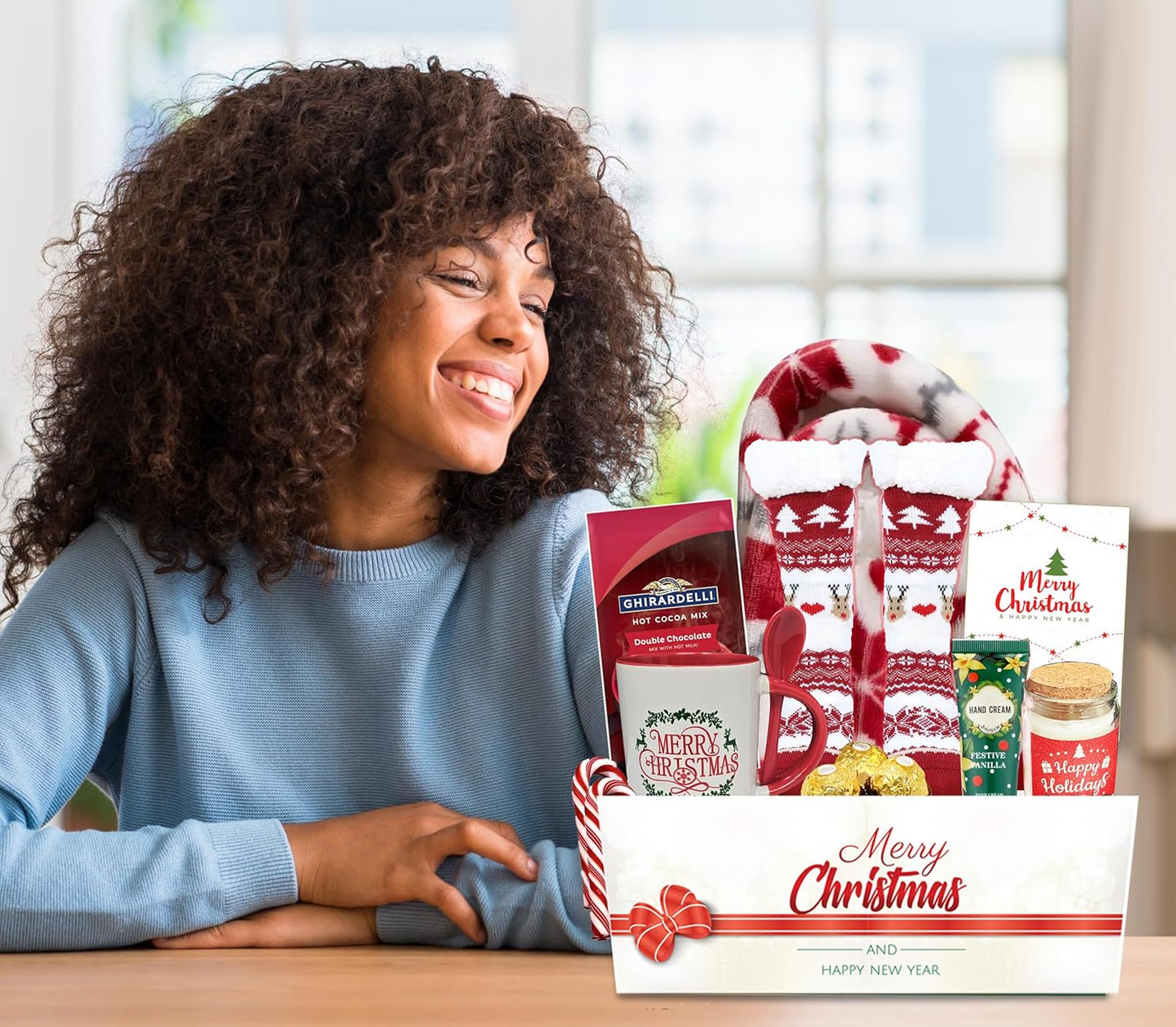 The ultimate CHIRISTMAS & Holiday Gift basket set for women, with blanket, Socks snacks, mug candle, variety gift box Christmas Holiday Gift Care package | gift basket for wife, mom, mother, grandma, sister, friend or aunt