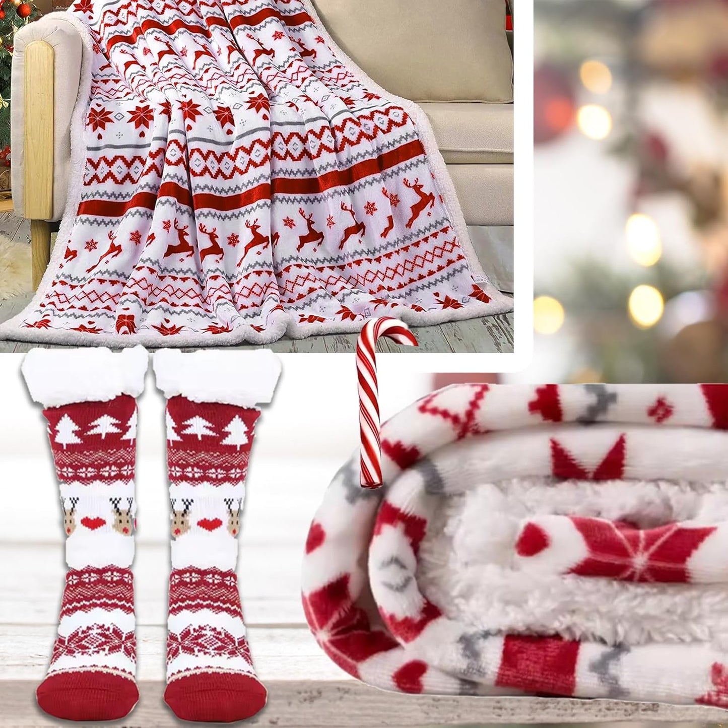 The ultimate CHIRISTMAS & Holiday Gift basket set for women, with blanket, Socks snacks, mug candle, variety gift box Christmas Holiday Gift Care package | gift basket for wife, mom, mother, grandma, sister, friend or aunt