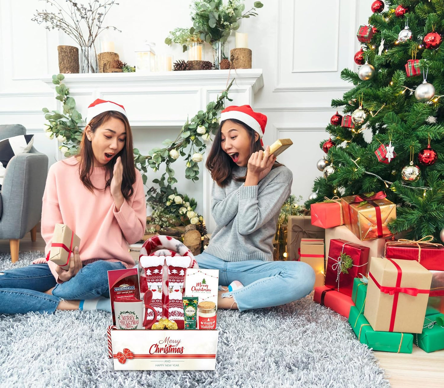 The ultimate CHIRISTMAS & Holiday Gift basket set for women, with blanket, Socks snacks, mug candle, variety gift box Christmas Holiday Gift Care package | gift basket for wife, mom, mother, grandma, sister, friend or aunt