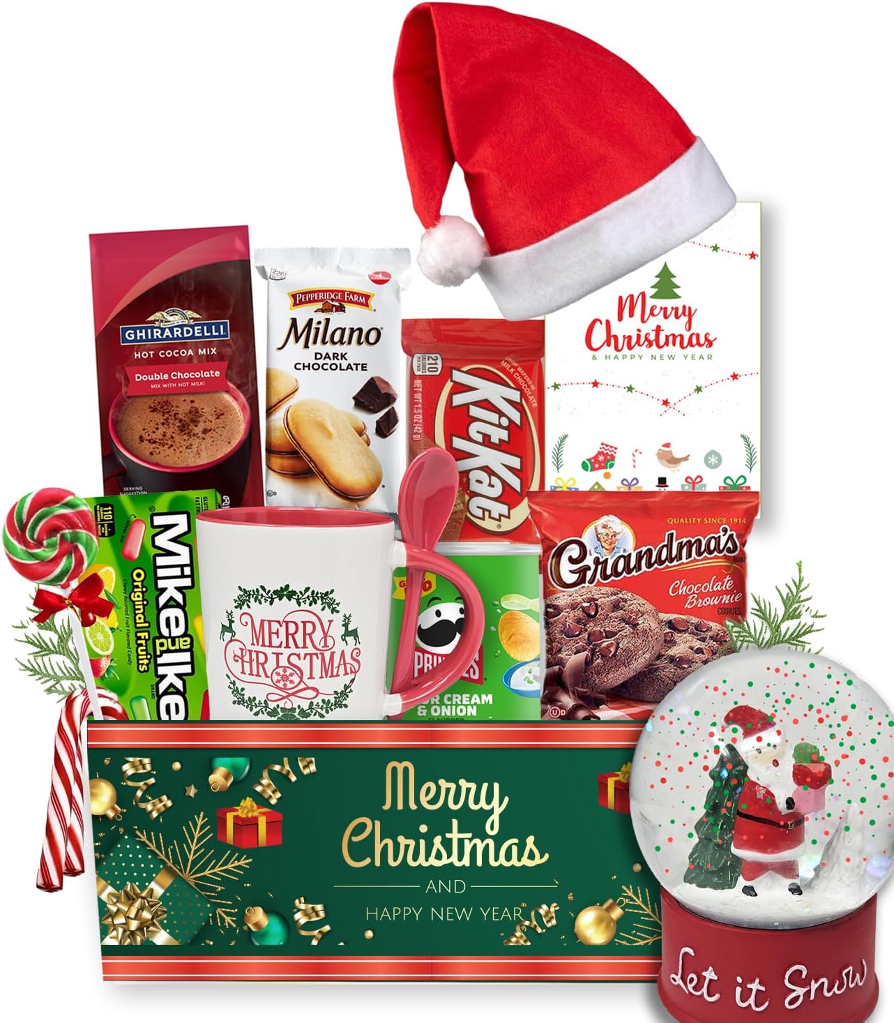 The Ultimate Basket Bundle Gift Set for Kids, Teenage, Candy & Snacks, Mug, & Snow Globe Variety Gift Box Christmas Care Package for Brother, Sister, Son, Daughter