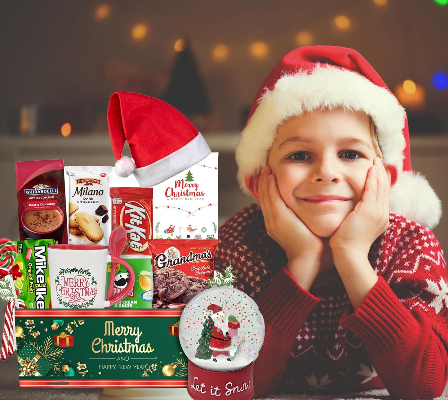 The Ultimate Basket Bundle Gift Set for Kids, Teenage, Candy & Snacks, Mug, & Snow Globe Variety Gift Box Christmas Care Package for Brother, Sister, Son, Daughter