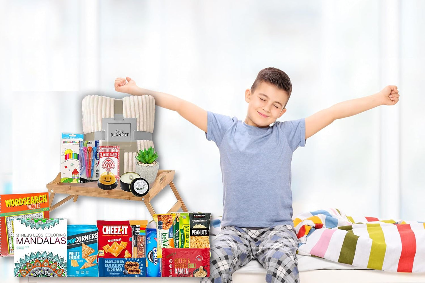 The Ultimate GET WELL soon Gift Basket | Care Package gift Speedy recovery gift set w/bed tray, books, snacks & blanket Feel better soon hospital gift bundle for Man, Woman, Kids Boy Girl Teenager