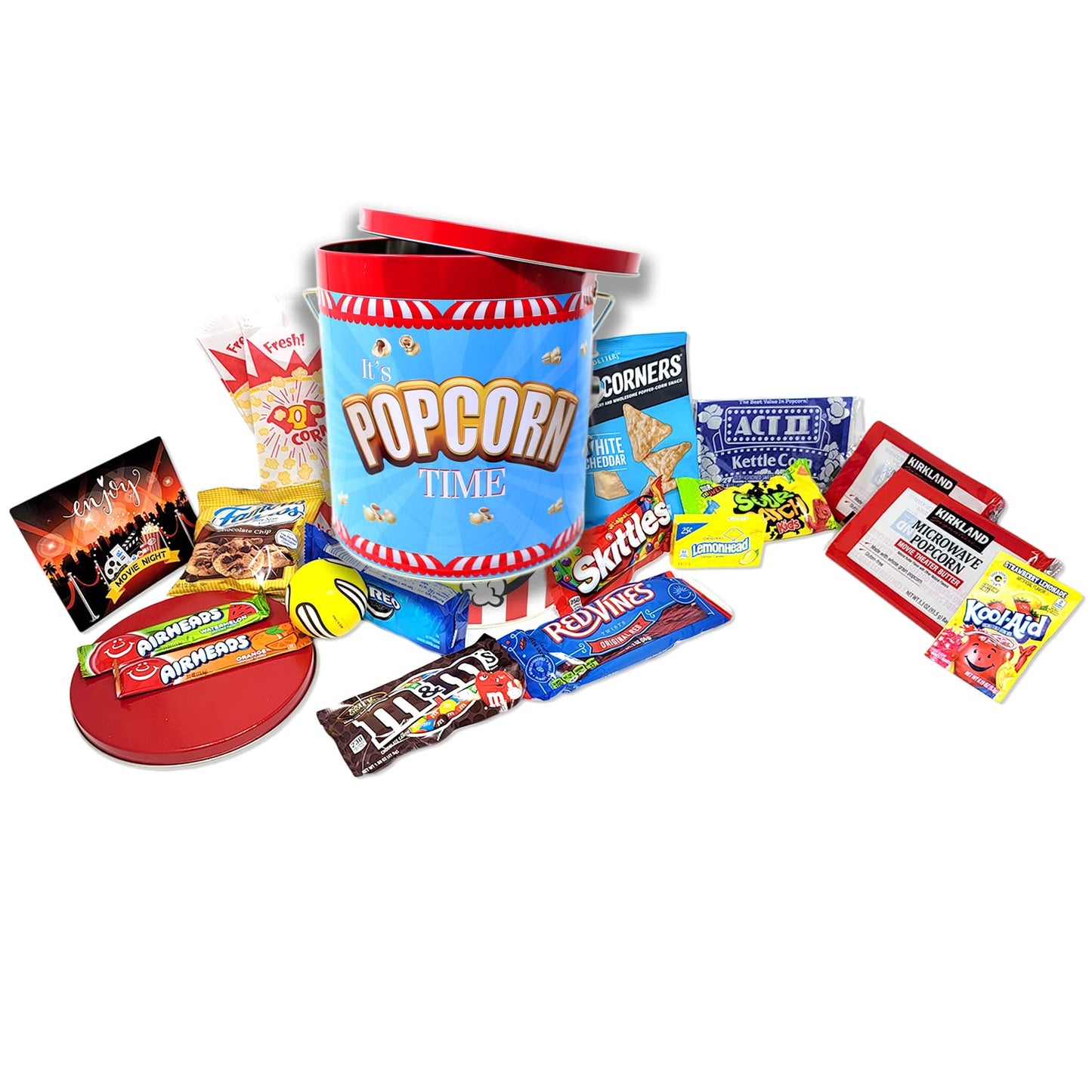 Ultimate Movie Night Gift Basket Snacks, Full-Size candy variety POPCORN LOVER box for Kids and teens, College Students, recovery gift, Family or birthday Gift w/Candy