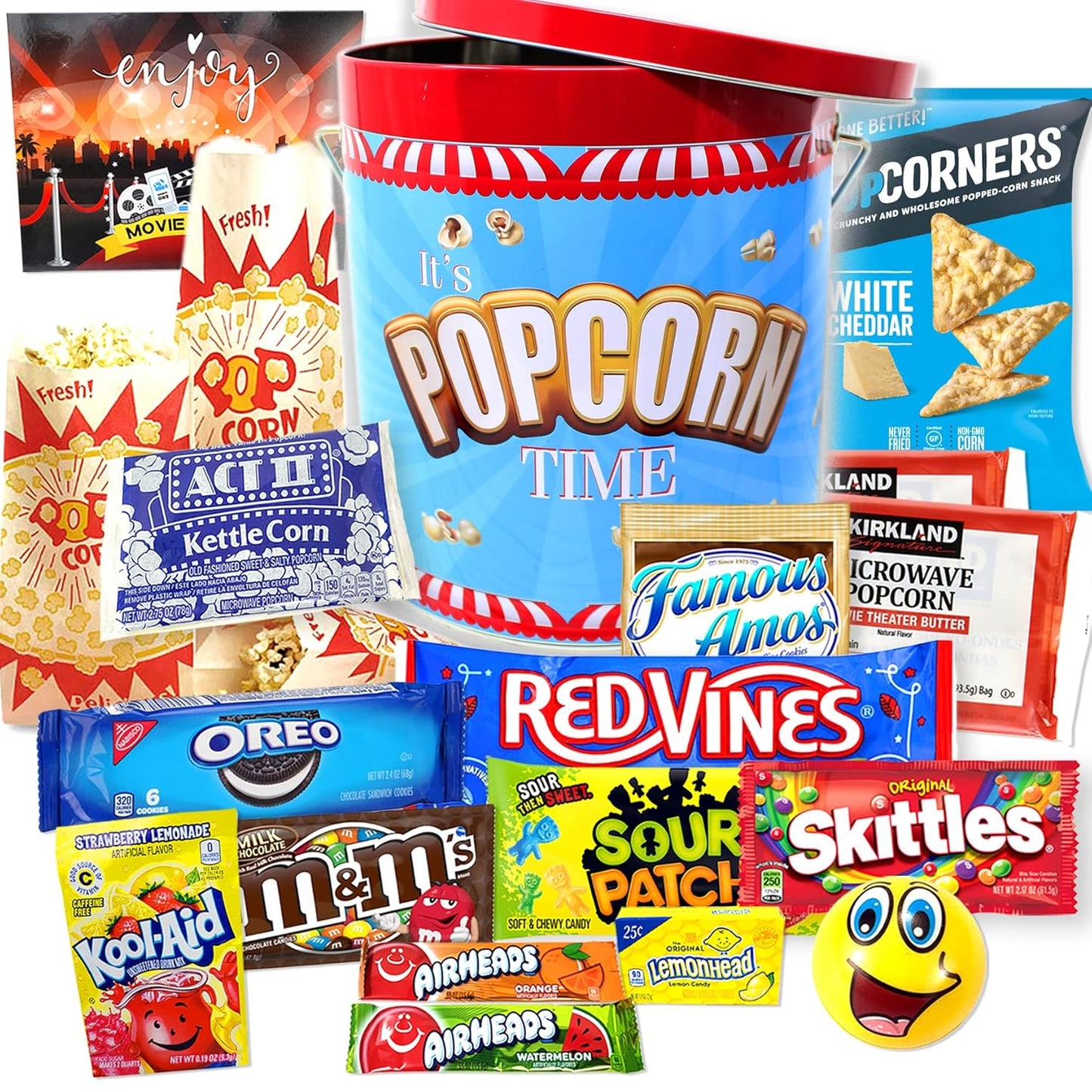Ultimate Movie Night Gift Basket Snacks, Full-Size candy variety POPCORN LOVER box for Kids and teens, College Students, recovery gift, Family or birthday Gift w/Candy