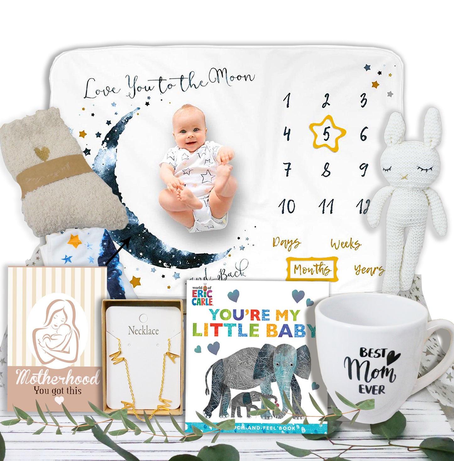 Ultimate New MOM Gifts, Care Package/Gift Basket, New Baby Gift, Expecting Pregnant Women, Mother to be Baby Shower, Pregnancy or After Birth, Surgery, Milestone Baby Blanket, Mother's Day Gift