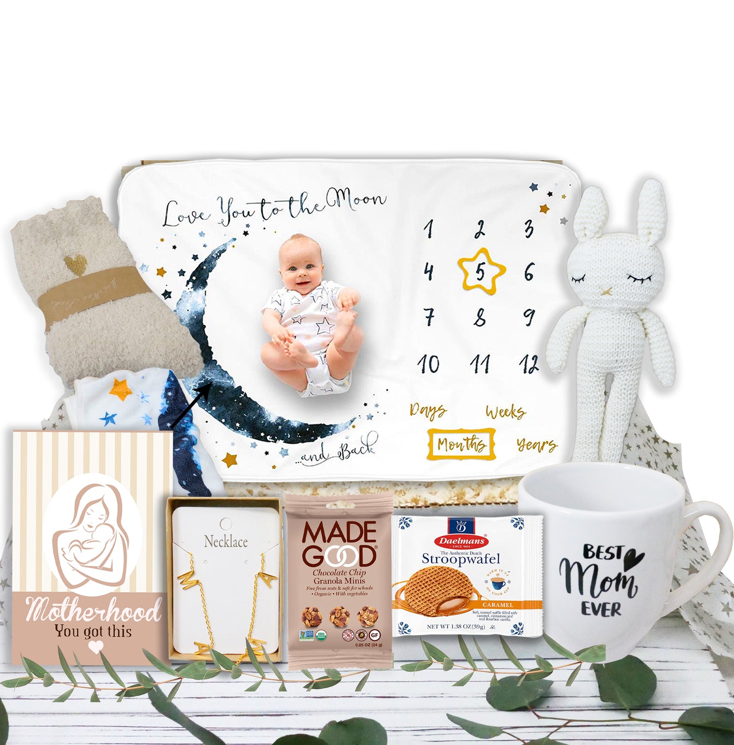 Ultimate New MOM Gifts, Care Package/Gift Basket, New Baby Gift, Expecting Pregnant Women, Mother to be Baby Shower, Pregnancy or After Birth, Surgery, Milestone Baby Blanket, Mother's Day Gift