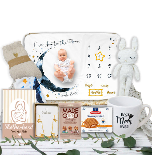 Ultimate New MOM Gifts, Care Package/Gift Basket, New Baby Gift, Expecting Pregnant Women, Mother to be Baby Shower, Pregnancy or After Birth, Surgery, Milestone Baby Blanket, Mother's Day Gift