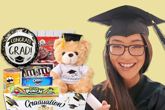 2025 Graduation Gifts Set Care package, Congrats Grad Gift Basket Set Include Balloon, Candy Cookies & Snacks Teddy Bear for Senior College Graduated Boy/Girl