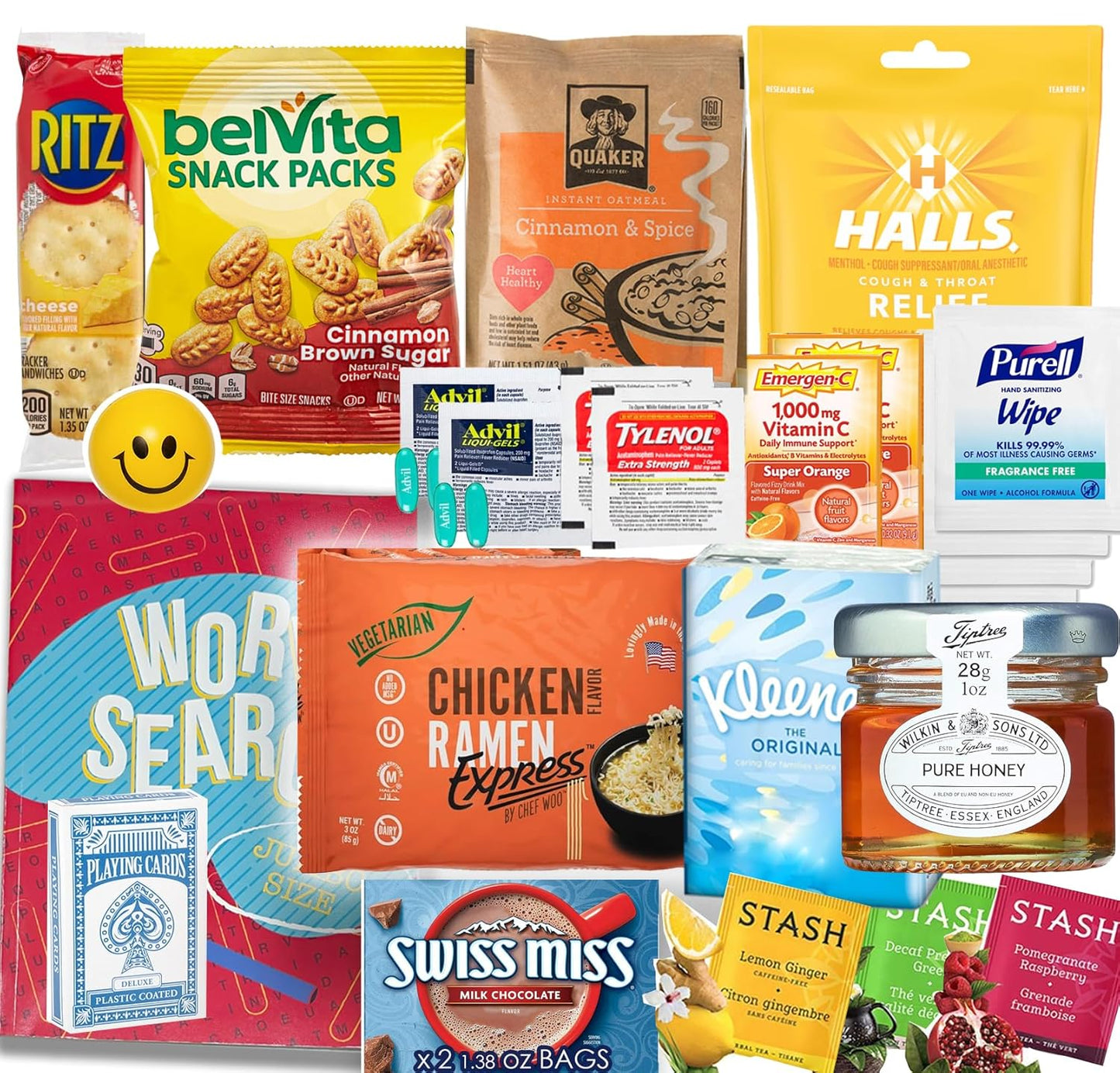 Flu Get Well Gift Basket Care Package – Snacks, Vitamin C, Medicine, Greeting Card, Wipes & Fun Activities – Comfort Gift Set with Tea, Stress Relief Colds, Flu, Allergies for adult & Teenage