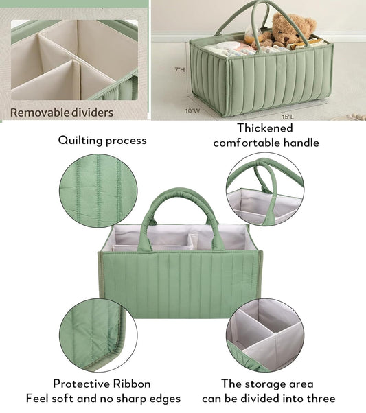 The Ultimate New Baby Gift Basket Unisex | Green Baby Shower Gift Set w/Diaper Caddy, Essentials & Keepsakes | Care Package for New Mom, Baby Boy or Girl | Welcome Baby Present w/Clothes & Nursery