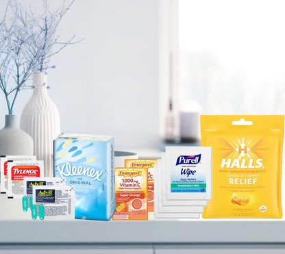 Flu Get Well Gift Basket Care Package – Snacks, Vitamin C, Medicine, Greeting Card, Wipes & Fun Activities – Comfort Gift Set with Tea, Stress Relief Colds, Flu, Allergies for adult & Teenage