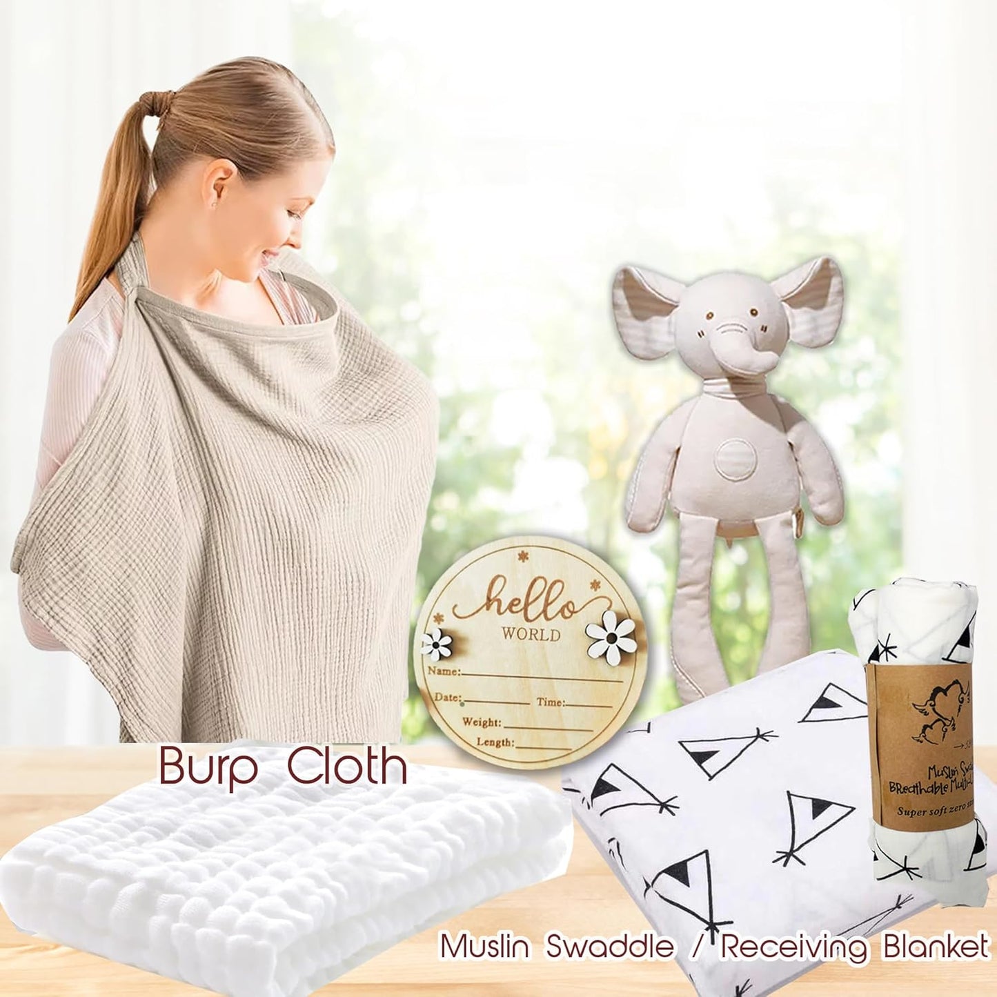 New Mom Gift Basket Care Package  Baby Shower Gift Set for Mom & Baby wNewborn Essentials  After Labor Hospital Gift Bundle for Expecting Moms  Tote Bag, Swaddle, Burp Cloth, Socks & More