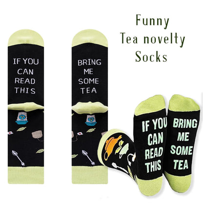 Tea Lover Gift Basket with Porcelain Teapot & Strainer, Funny Tea Socks, Herbal Tea, Golden Spoon, Wafers & Cookies Tea Gift Set for Women, Mom, Birthday, Get Well, Relaxation