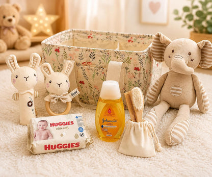 Premium Baby Girl Gift Basket for Newborn Baby & Parents, Floral Baby Gift Set from Grandma, Diaper Bag Organizer Basket, Baby Clothes, Blanket, Bath Essentials, Shoes & Keepsake Beyond The Box