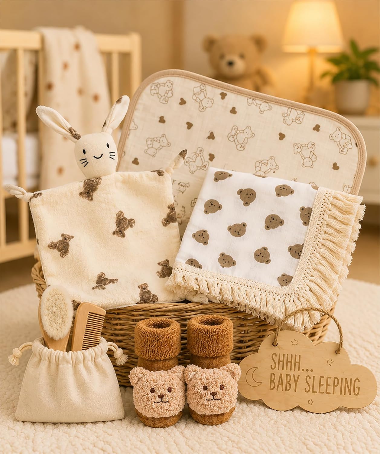 Baby Gift Basket for Newborn Baby Boy or Girl &amp; Parents – Bear Theme New Baby Gift Set with Mama Bear &amp; Papa Bear Mugs, Baby Essentials, Storage Basket, Book &amp; Keepsakes Beyond The Box