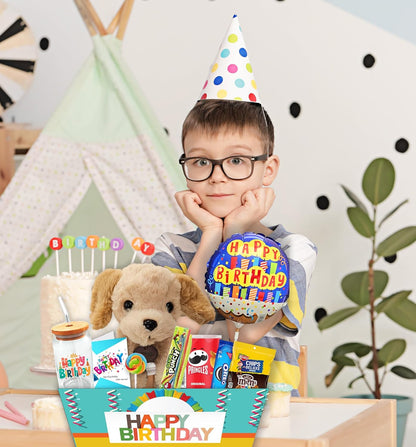 Birthday Gift Basket  Care Package for kids Happy Birthday Balloon & Greeting card, Candy & Snacks. The ultimate variety gift box for boy, girl, teenager, Grandson or Granddaughter, Fun Surprise Box
