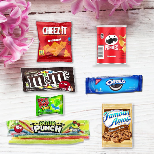 Birthday Gift Basket Candy variety pack with a Happy Birthday Balloon Care Package wsnacks and greeting card, for boy, girl, teenage, adults, best friend, Girlfriend, Boyfriend