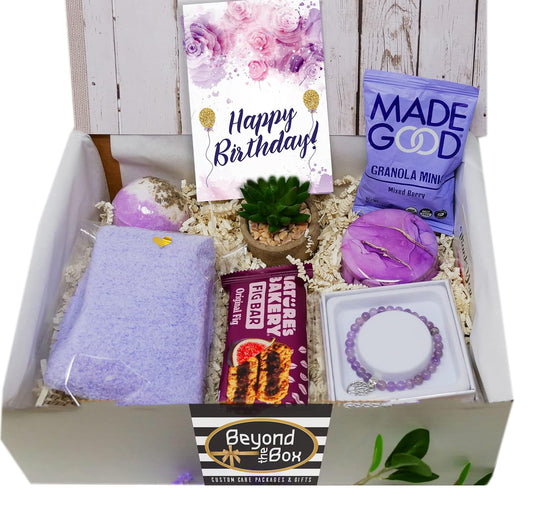 Birthday gift for women | Self Care Package Birthday gift basket | Purple & Vegan, w/ personal care | Stress Relief, BFF Women Who Has Everything, For Her, Wife Mom Best Friend Mother Grandma Bday