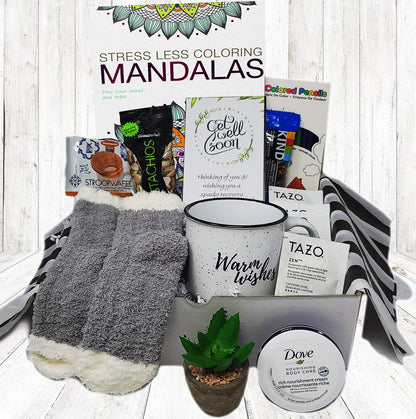GET WELL SOON Gift basket for women CARE PACKAGE variety box w/snacks After Surgery or Injury Speedy Recovery, feel better soon gift, cancer, hospital w/Self Care Stress Relief Gift, Encouragement