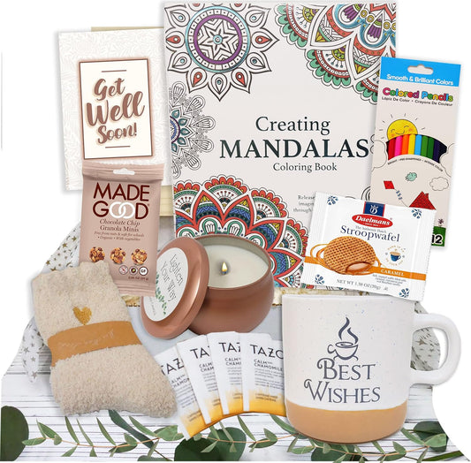 GET WELL SOON Gift for women  Gift Basket, Care Package for after surgery recovery, cancer,  feel better, sick care package encouragement female gift w snacks personal care  Friend Sympathy gift