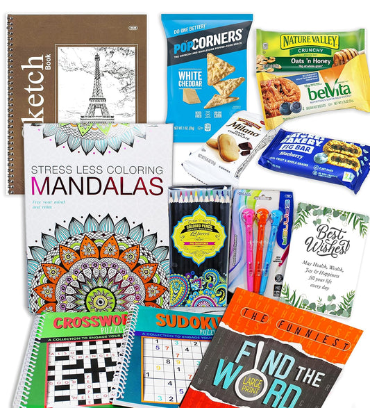 Get Well Soon Art set kit gift | Hospital After surgery recovery gift, / college.Student,Activity Books care package | Feel better soon gift basket for sick friend Stress relief & Great Snack Variety