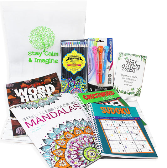 Get Well Soon Art kit home activities adult coloring books & pencils care package  Gift basket feel better soon gift for sick friend women, men, covid or after surgery for Stress relief & Relaxation