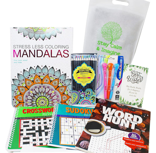 Get Well Soon Art kit home activities adult coloring books & pencils care package  Gift basket feel better soon gift for sick friend women, men, covid or after surgery for Stress relief & Relaxation