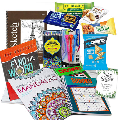 Get Well Soon Art set kit gift | Hospital After surgery recovery gift, / college.Student,Activity Books care package | Feel better soon gift basket for sick friend Stress relief & Great Snack Variety