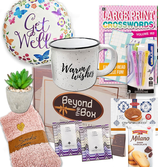 GET WELL SOON Gift basket for women CARE PACKAGE w/Balloon, Feel better soon gift, variety box w/snacks After Surgery hospital or Injury Speedy Recovery, cancer, Stress Relief Gift, Encouragement
