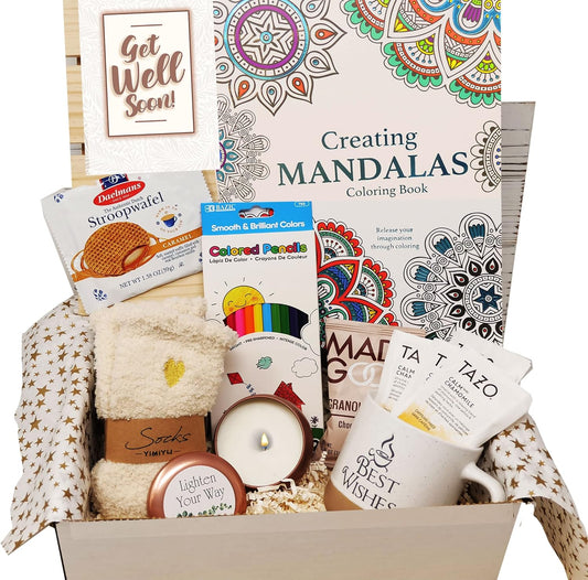 GET WELL SOON Gift for women  Gift Basket, Care Package for after surgery recovery, cancer,  feel better, sick care package encouragement female gift w snacks personal care  Friend Sympathy gift