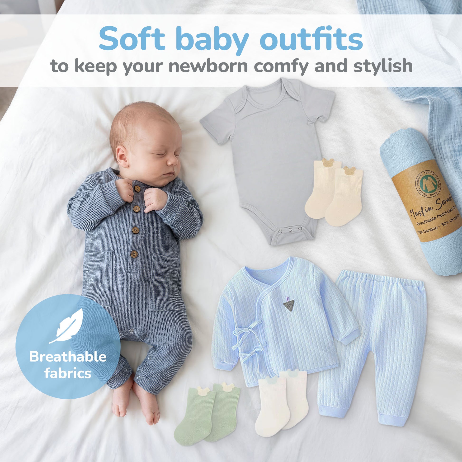 New Baby Boy Gift Basket in Diaper Bag, Grey & Blue Baby Shower Gift Set for New Mom, Newborn Essentials Bundle, Welcome Baby After Labor Gift Beyond The Box