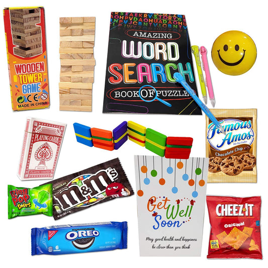 Kids GET WELL GIFT basket, Care package for a sick child boygirl, Feel better soon for home or hospital wactivity games, toys, candy & snacks bundle, Covid, cancer, surgery recovery Encouragement