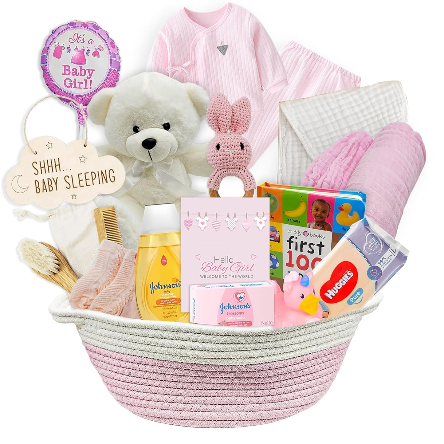 New Baby Girl Gift Basket  Unique Gift Set for a New mom Pink Baby Gift Set. Welcome Baby Care Package All wNewborn Essentials Bundle for Expecting Moms Baby Shower, After Labor Gift