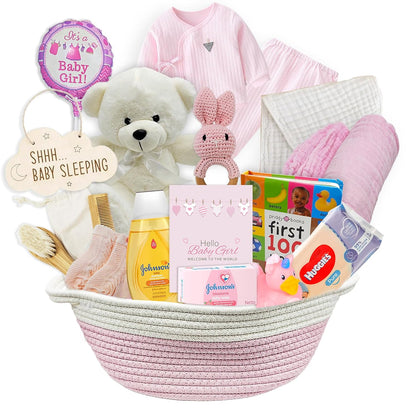 New Baby Girl Gift Basket  Unique Gift Set for a New mom Pink Baby Gift Set. Welcome Baby Care Package All wNewborn Essentials Bundle for Expecting Moms Baby Shower, After Labor Gift