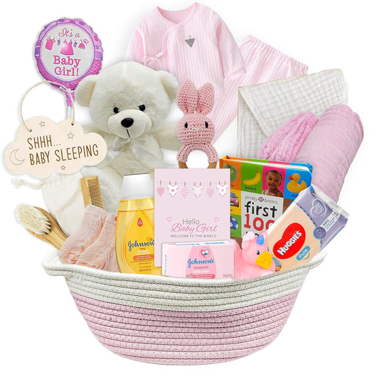 New Baby Girl Gift Basket  Unique Gift Set for a New mom Pink Baby Gift Set. Welcome Baby Care Package All wNewborn Essentials Bundle for Expecting Moms Baby Shower, After Labor Gift